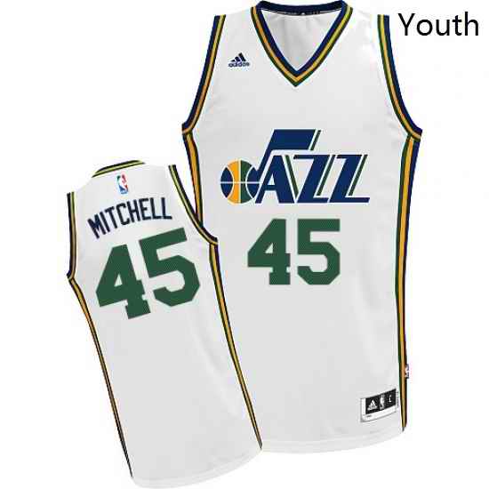 Youth Adidas Utah Jazz 45 Donovan Mitchell Swingman White Home NBA Jersey